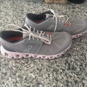 On Running Gray and Orange Sneakers